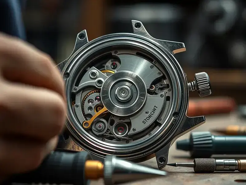 Master watchmaker assembling watch movement